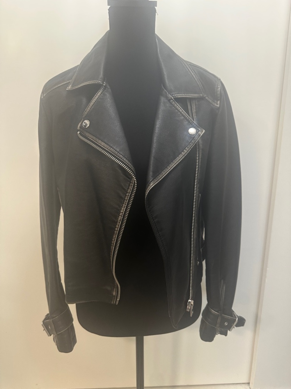 Topshop Distressed Classic Black Leather Moto Biker Jacket